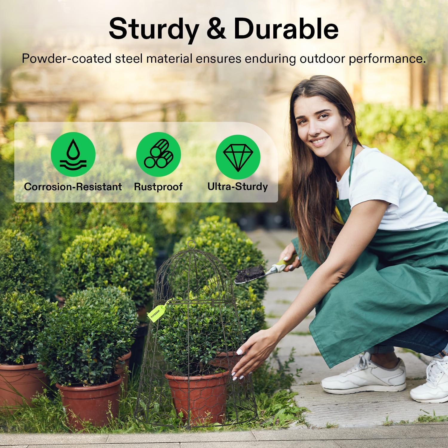 VIVOSUN Garden Cloches for Plants, Rustproof Chicken Wire Cloches with Flip-Top Design & Integrated Folding Stakes