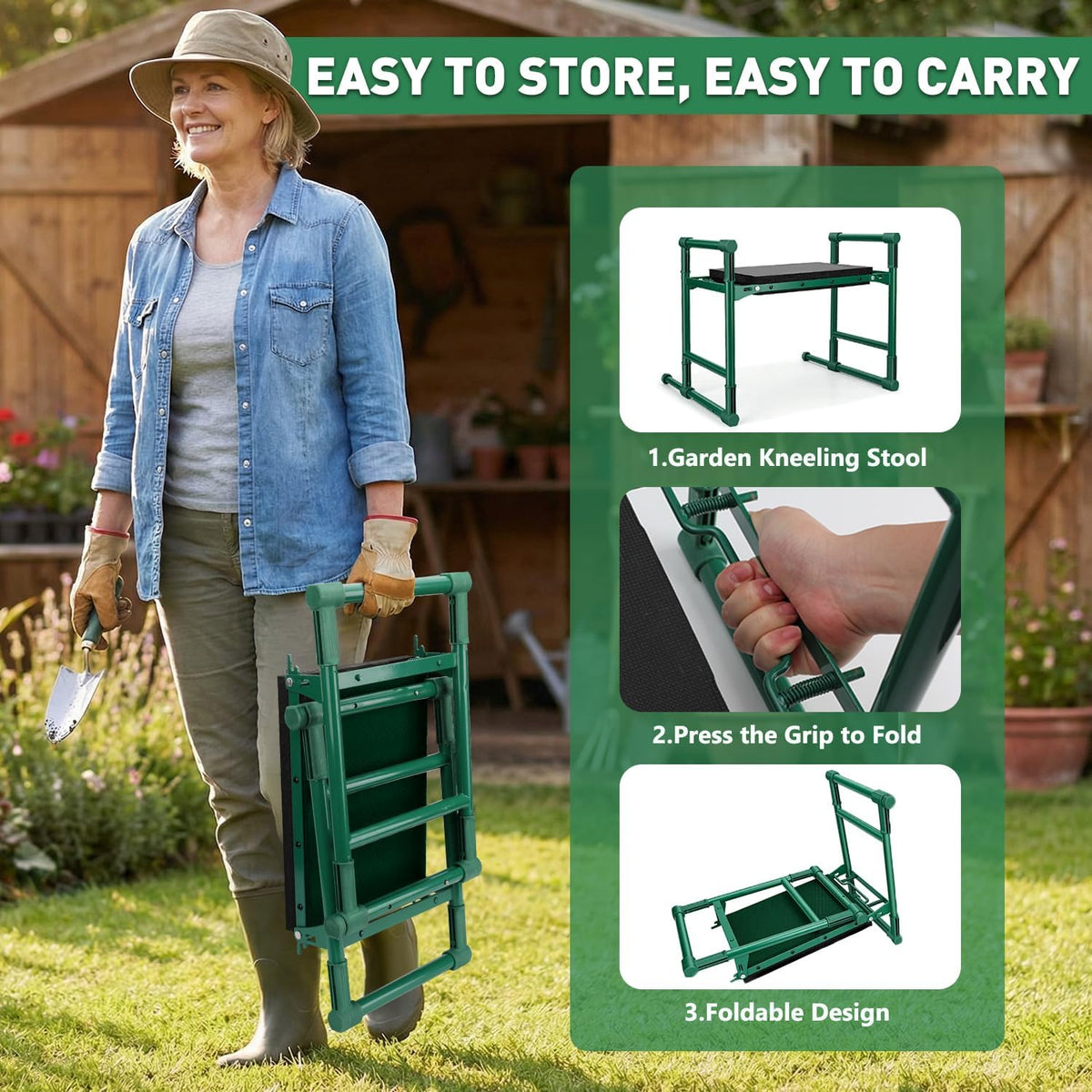 Garden Kneeler and Seat for Seniors – Heavy Duty Anti-Tip Gardening Stool with Widened Thick Soft Kneeling Pad