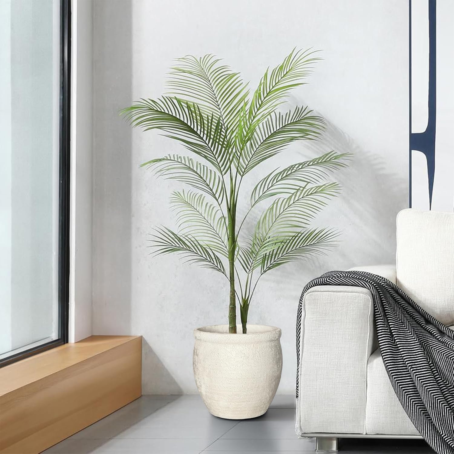 12" Dia Fiberstone Planter – Modern Farmhouse Indoor/Outdoor Flower Pot, Beige Container with Grainy Matte Texture &