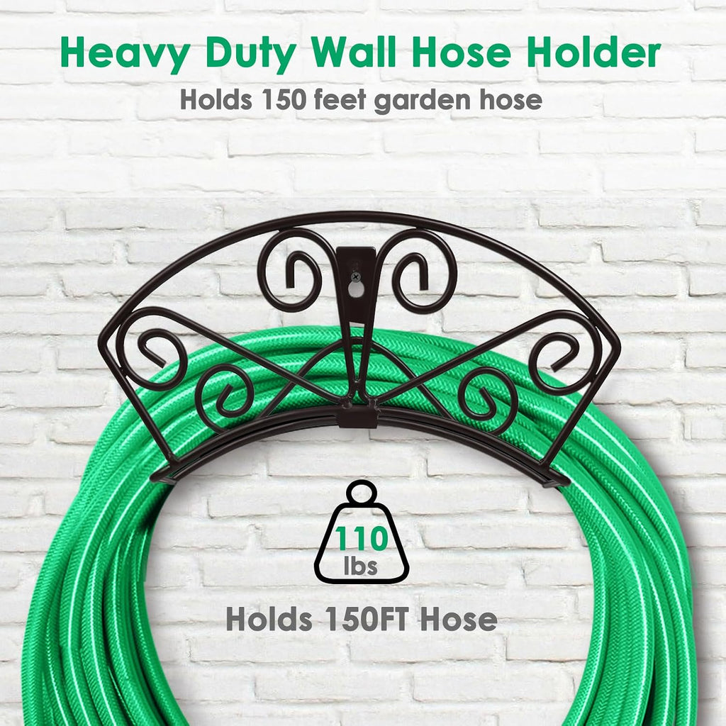 TomCare Garden Hose Holder, Heavy Duty 150 ft Capacity Hose Hanger | 7 mm Solid Metal Rod, One-Piece Welded Decorative