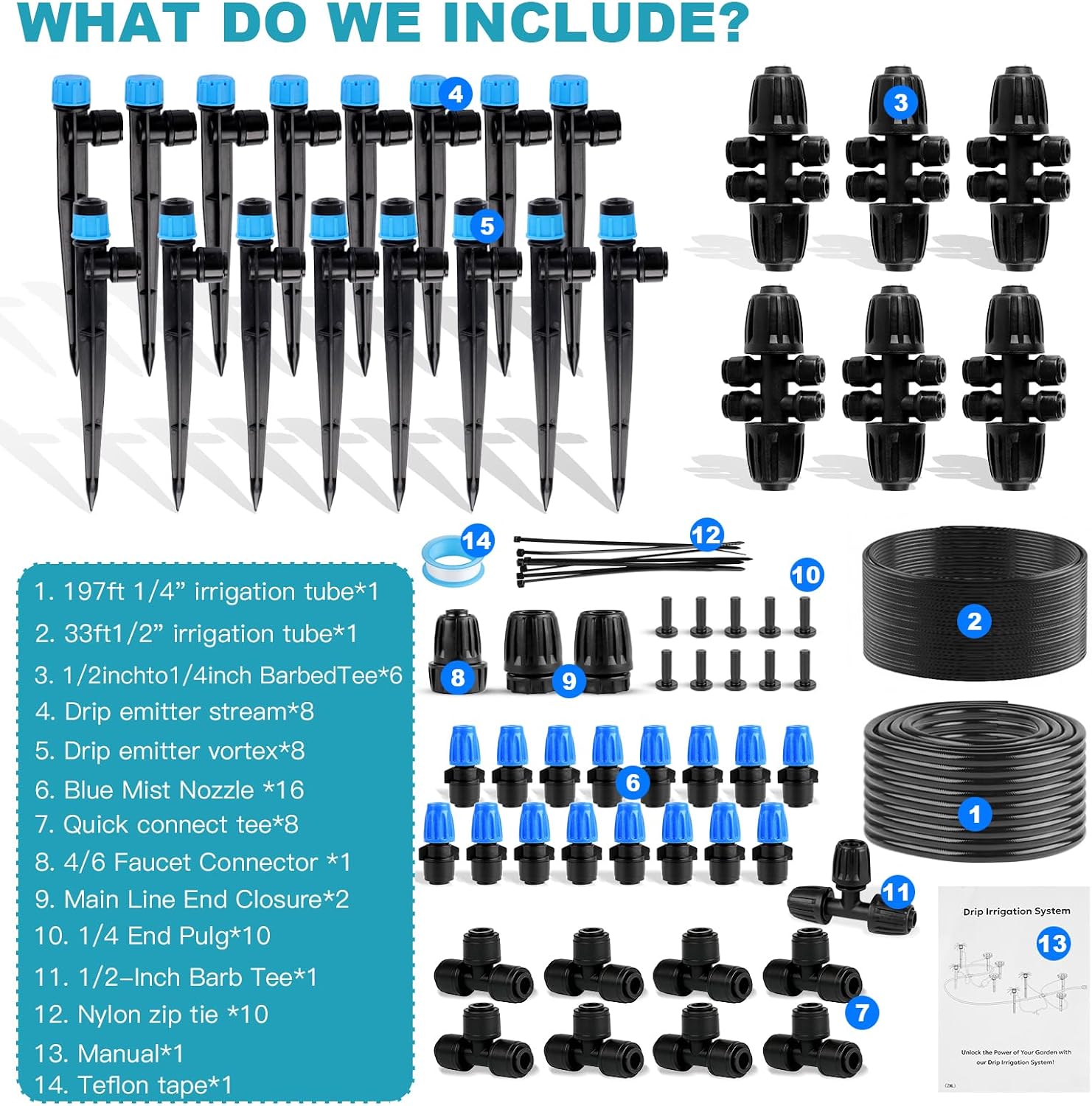 Garden Drip Irrigation System - 230FT Quick-Connect Automatic Watering Misting System Kit with 1/2" & 1/4" Tubing