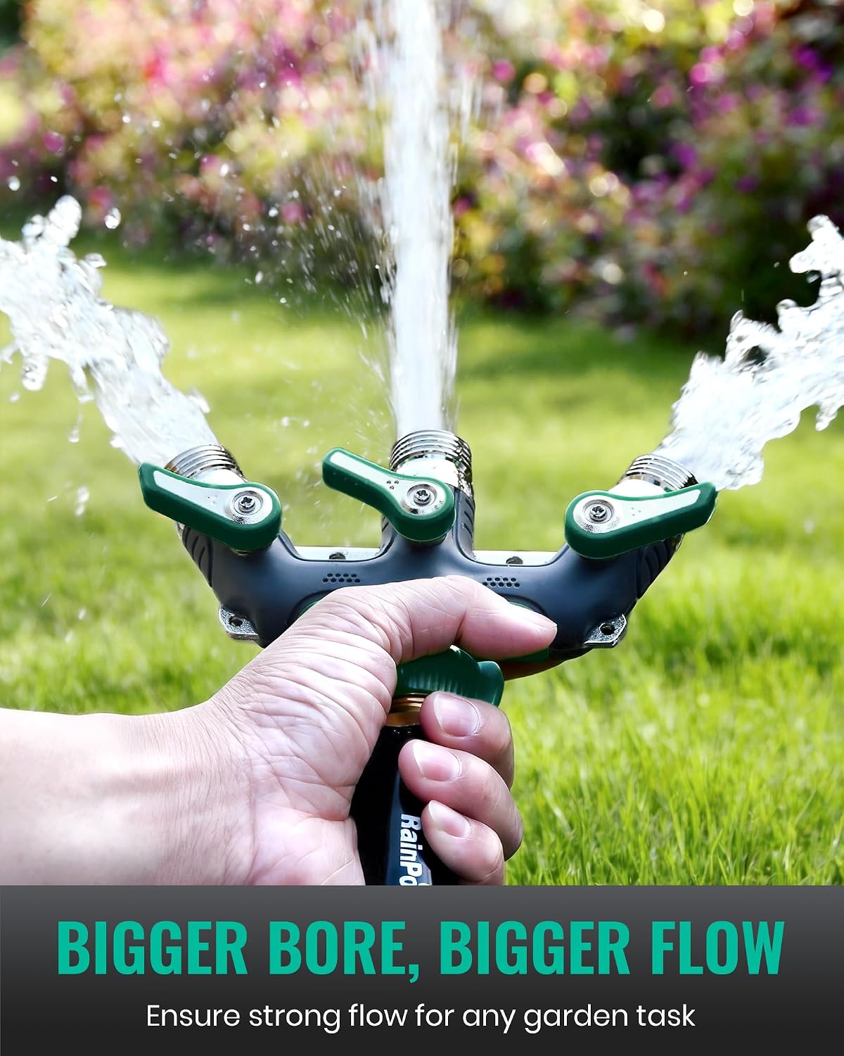 RAINPOINT 3 Way Hose Splitter, 100% Metal Heavy Duty Garden Hose Splitter With 1.9" Extra Long Handle & Individual Shut