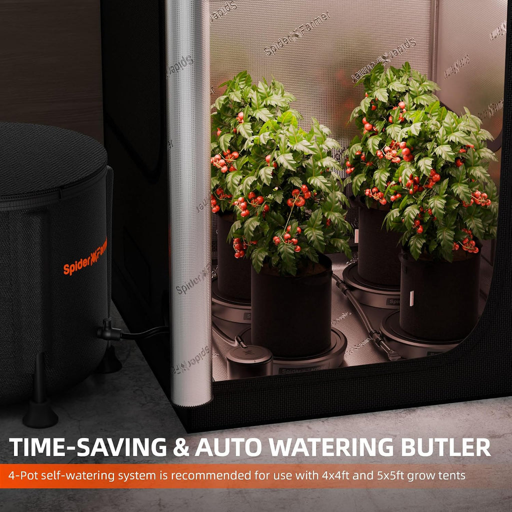 Spider Farmer 4 Pot Gravity-Fed Self Watering System, Automatic Watering | Equipped with 13 Gallon Reservoir & 5 Gallon