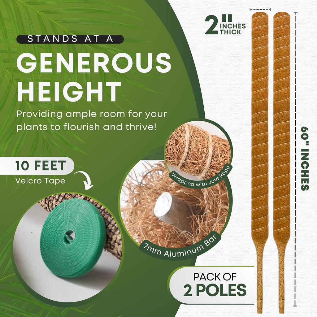 Bendable Moss Pole for Plants | 2 Pack 60 Inch Tall Moss Pole Monstera Plant Support | Large Poles for Climbing Plants