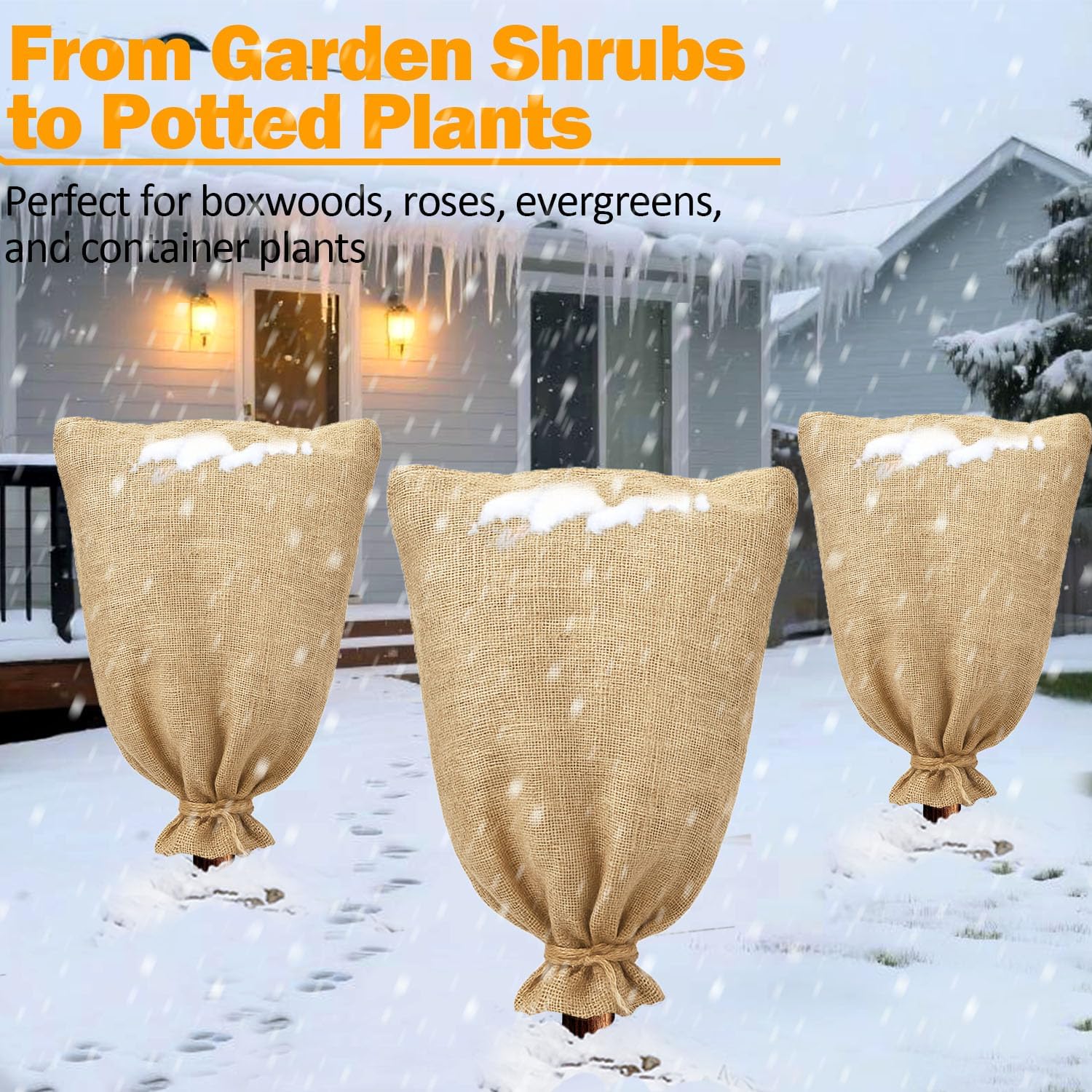 3PCs Burlap Fabric Plant Bags - 24 X 40 Inch Winter Plant Cover Freeze Protection, Reusable Burlap Sacks Plant Frost