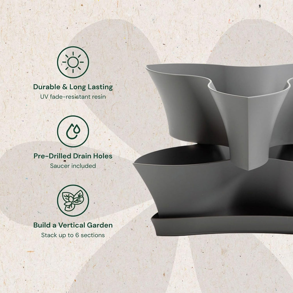Bloem Collins Modular Multi Level 2-Tier Vertical Herb Planter 2-Tier Level Charcoal Gray (COL16908-2)