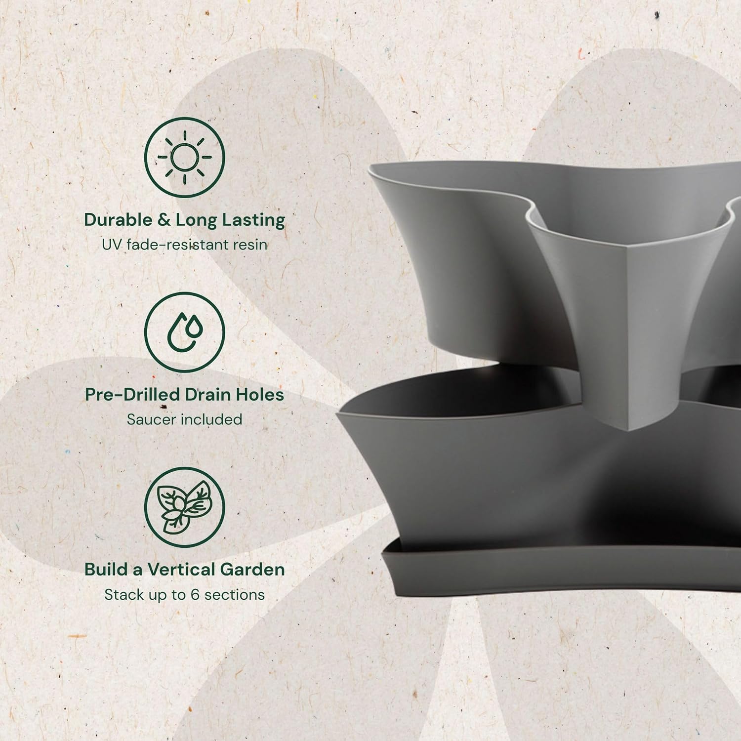 Bloem Collins Modular Multi Level 2-Tier Vertical Herb Planter 2-Tier Level Charcoal Gray (COL16908-2)