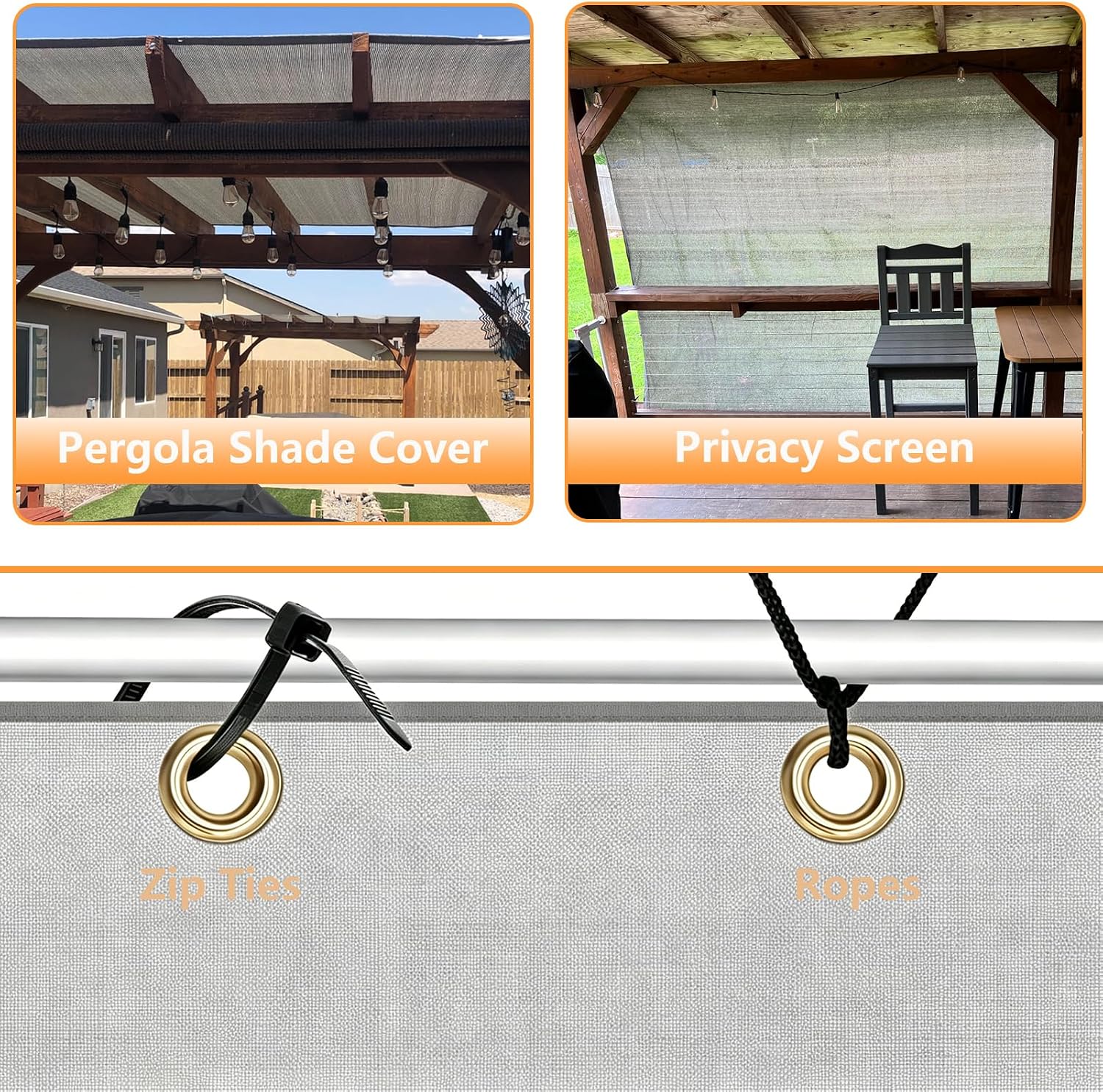 POYEE 90% Sun Shade Cloth, 12x24ft Pergola Shade Cover with Grommets | Outdoor Sun Shade Screen Fabric for Patio