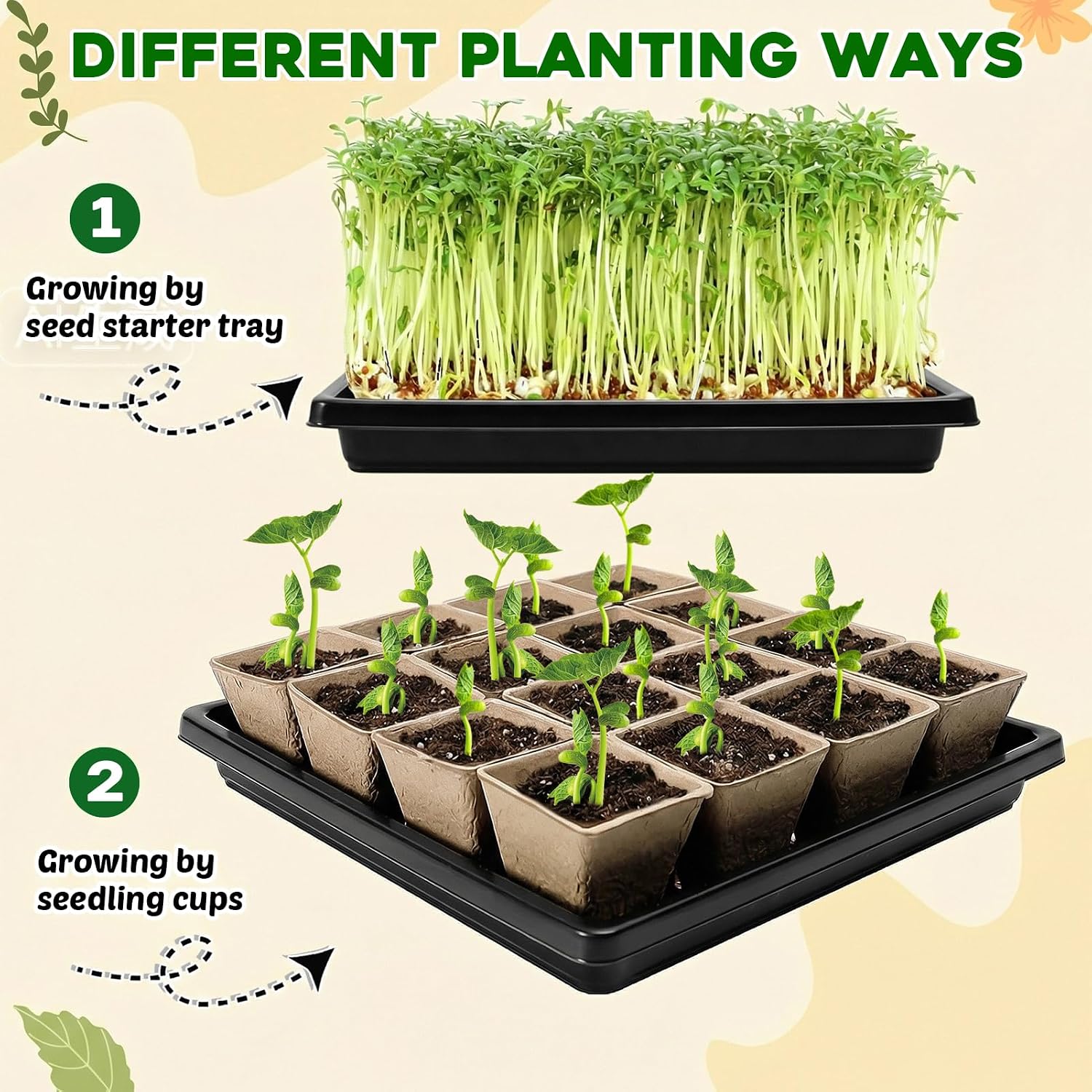 5PCS Seed Starter Tray with 90PCS Square Seed Peat Pots,Seed Starter Kit | Plastic Germination Trays and Square Peat