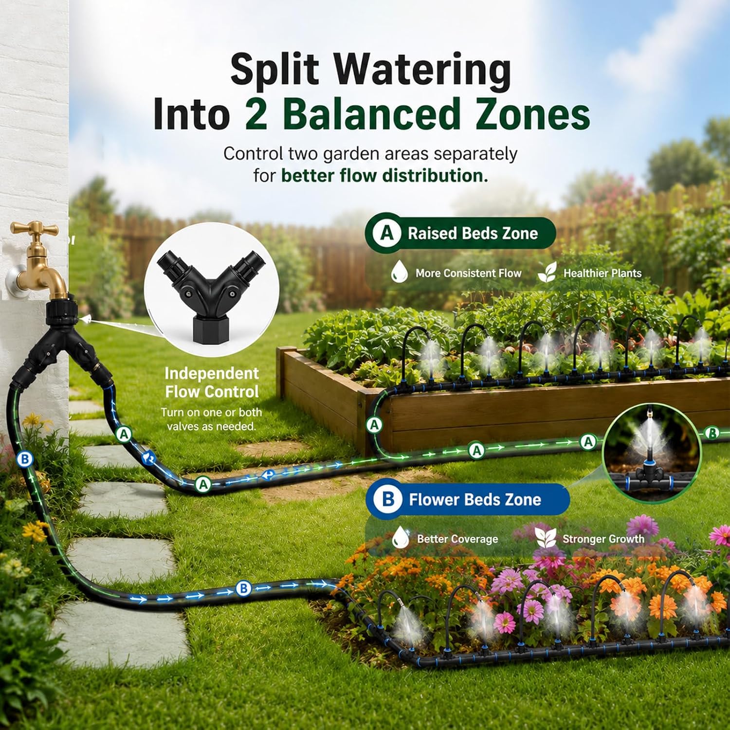5/16" Drip Irrigation System 130 ft with 32-Pcs 360° Adjustable Copper Nozzles, Automatic Misting Watering System for