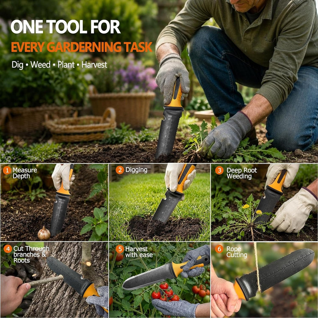 Garden Knife, Hori Hori Garden Tool for Digging, Weeding, Planting | Heavy-duty, 7" Stainless Steel Blade, Sharp