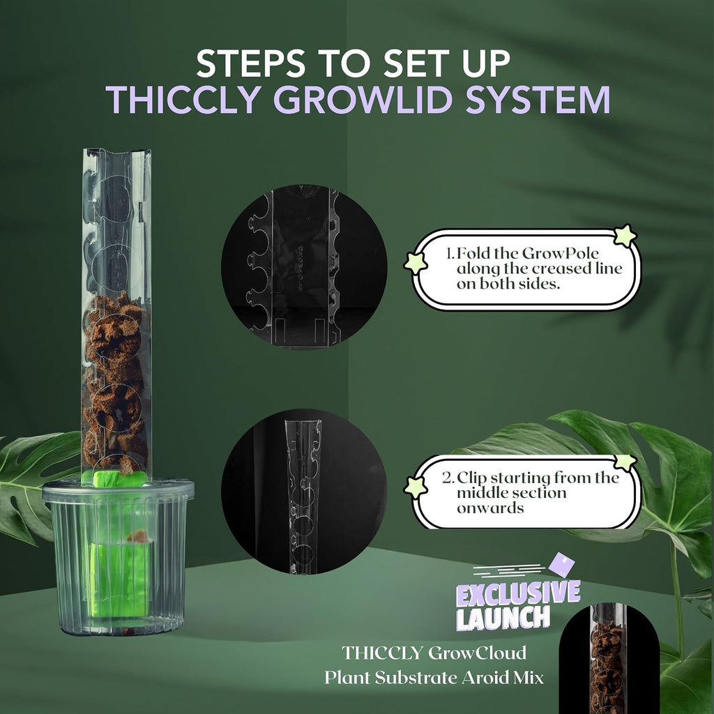THICCLY Small GrowLid 10 Pcs (Clear) - Self Watering Clear D-Shaped Plastic Moss Pole Hydroponics Growing System Kratky