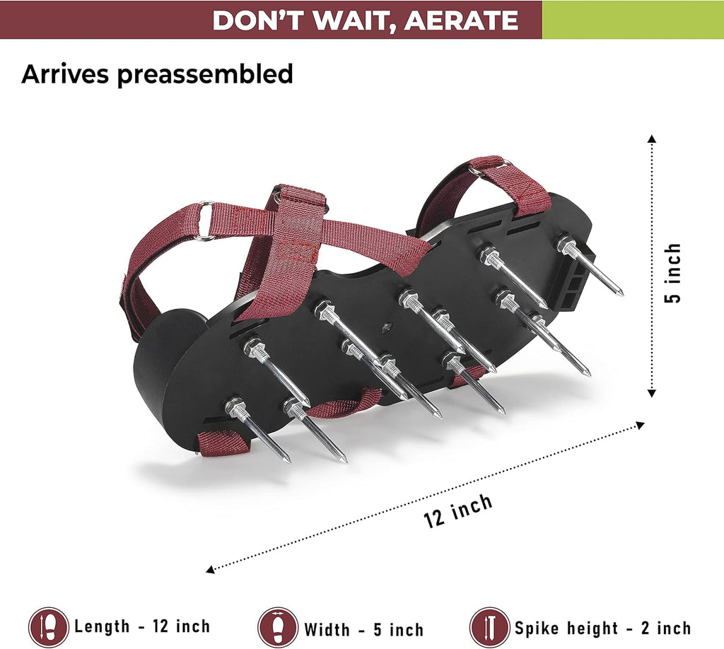 Lawn Aerator Shoes with Hook-and-Loop Straps, Pre-Assembled, Fully Adjustable, One-Size-Fits-All – Lawn and Garden Tool