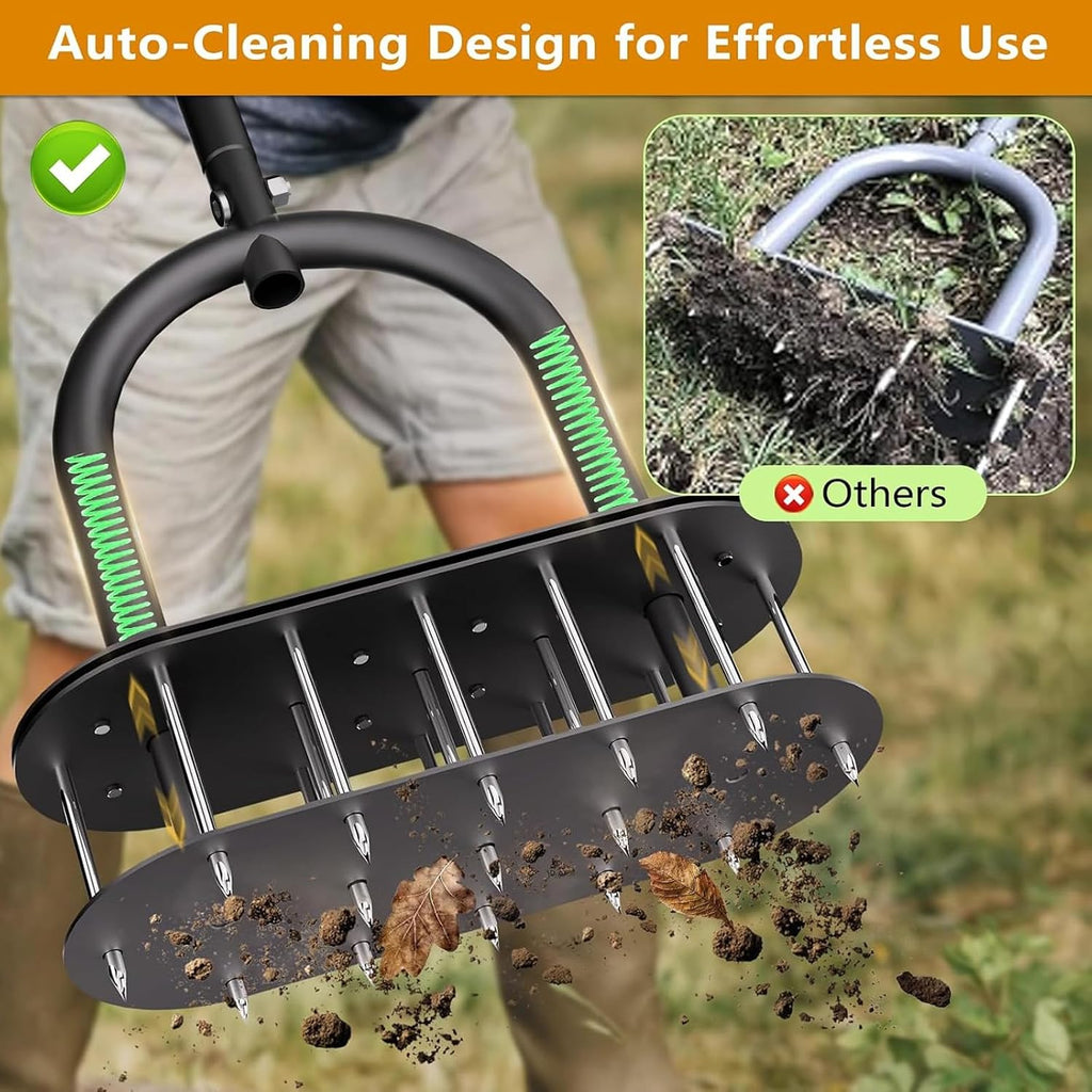seasky Lawn Aerator, Manual Lawn Aerator Tool with Padded T-Handle, Wide Foot Plate & 15-3 Inch Solid Steel Spikes