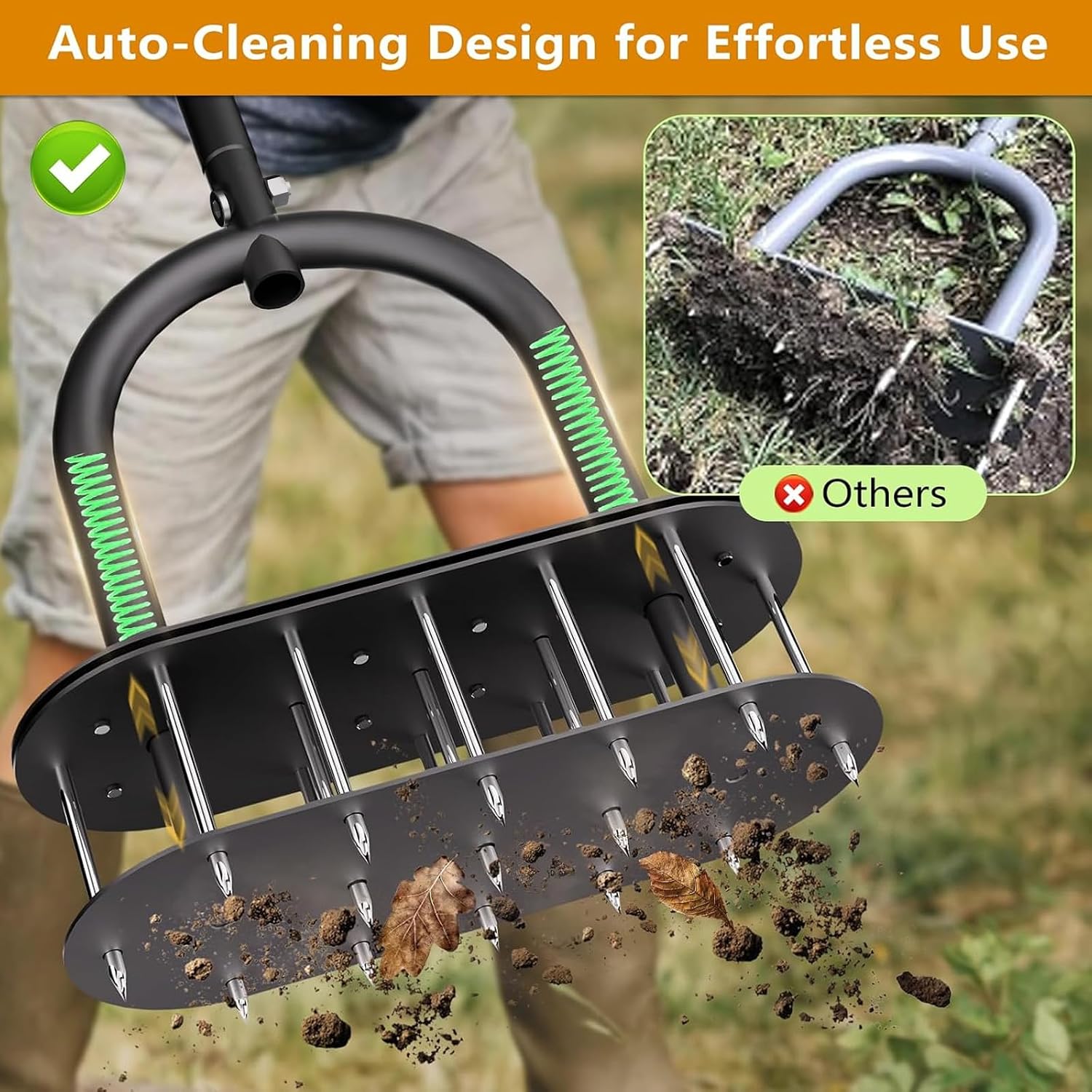 seasky Lawn Aerator, Manual Lawn Aerator Tool with Padded T-Handle, Wide Foot Plate & 15-3 Inch Solid Steel Spikes