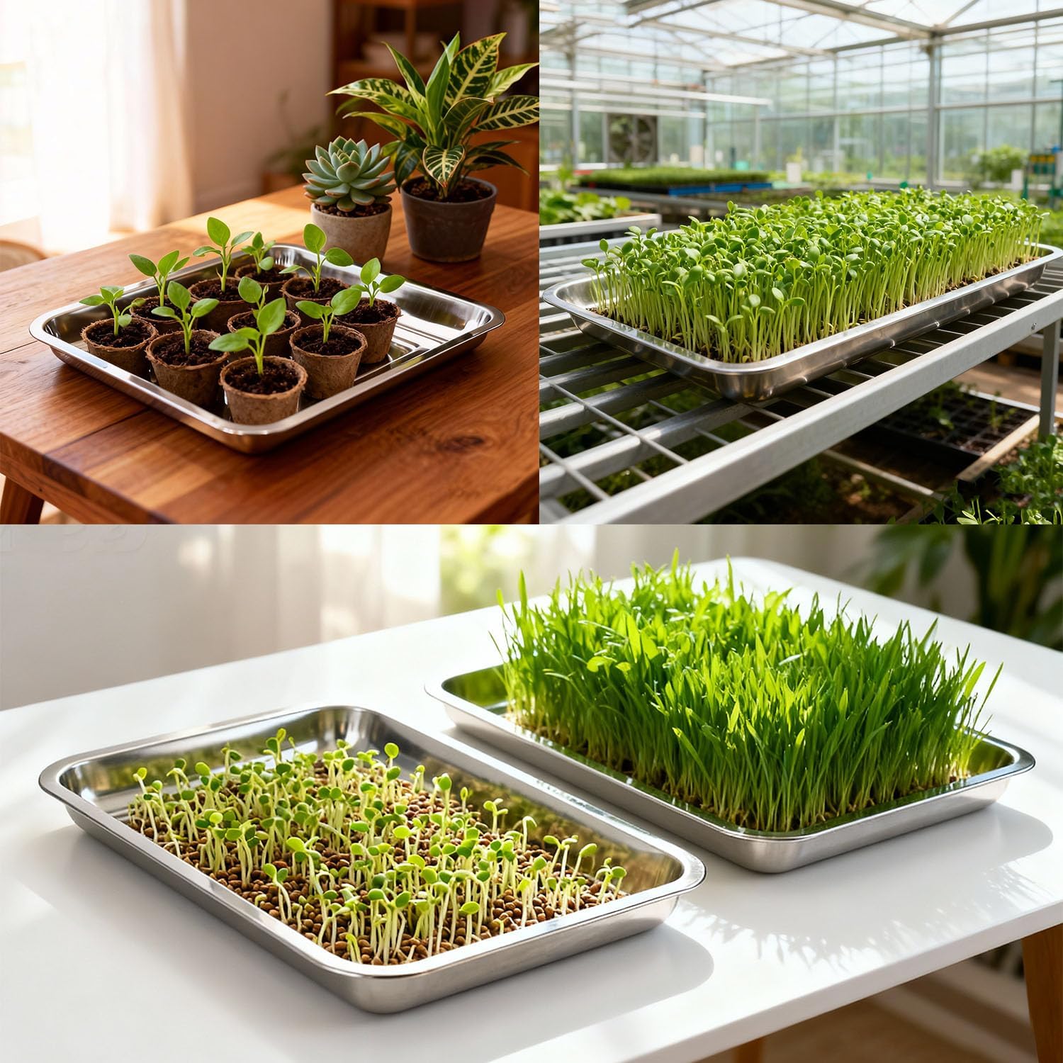 10-Pack 16 Inch Stainless Steel Growing Trays, Heavy-Duty Metal Sprouting Tray for Plants, Stainless Steel Plant