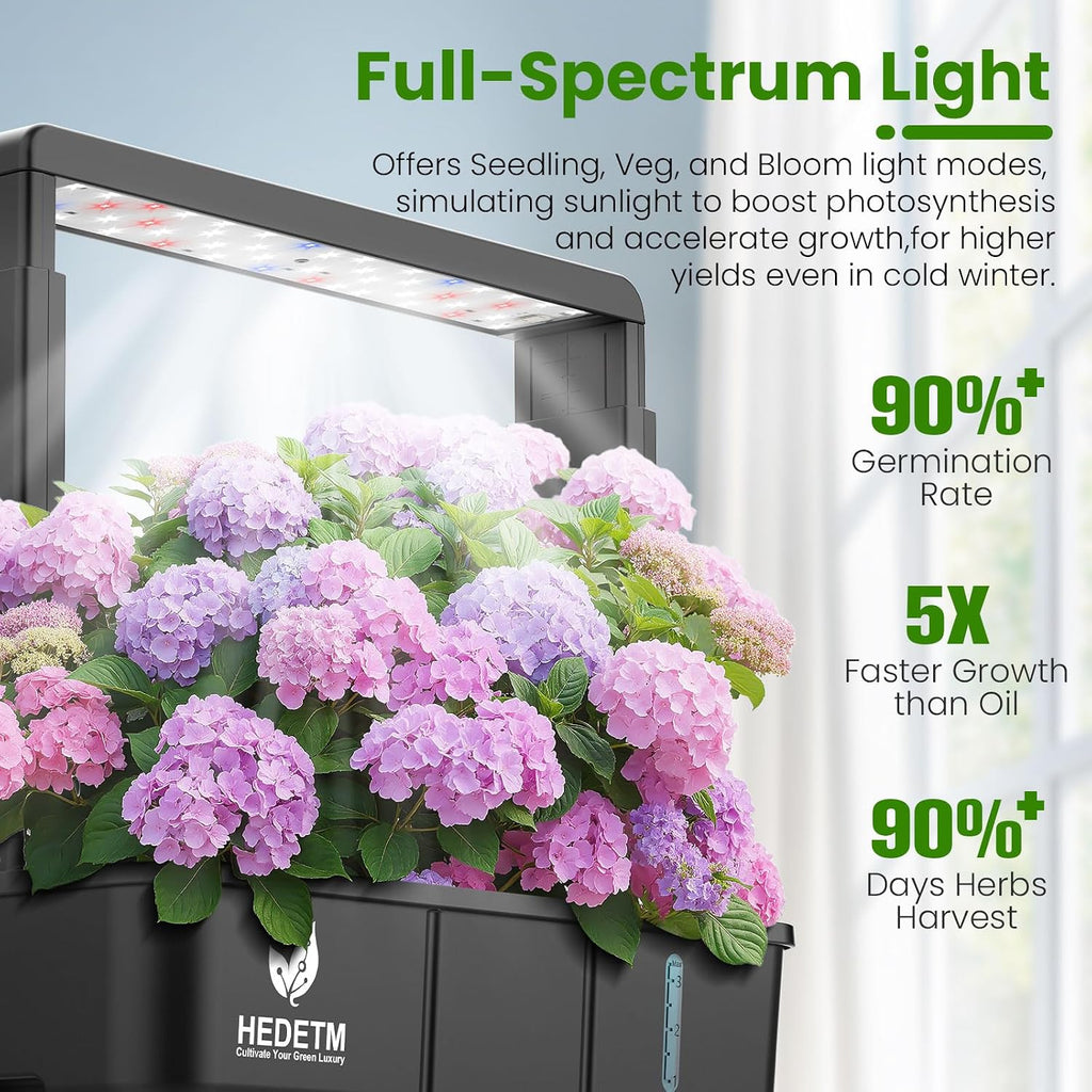 15 Pods Hydroponics Growing System Indoor Garden with LED Grow Light | Countertop plant germination kit, hydrophonic