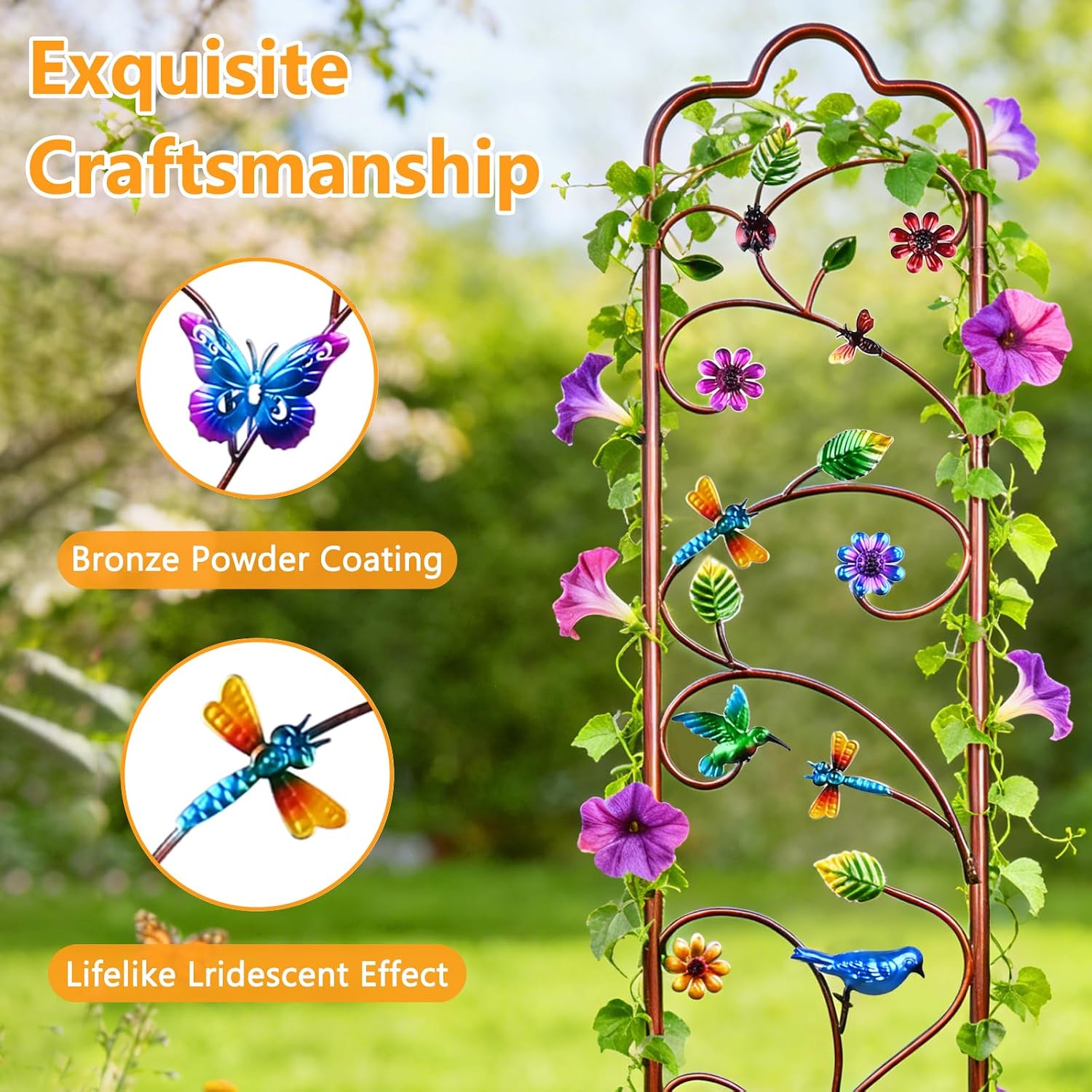 2 Pack Garden Trellis for Climbing Plants, Metal Decorative Vegetables Flowers Vines Fence Trellis for Outdoor Patio