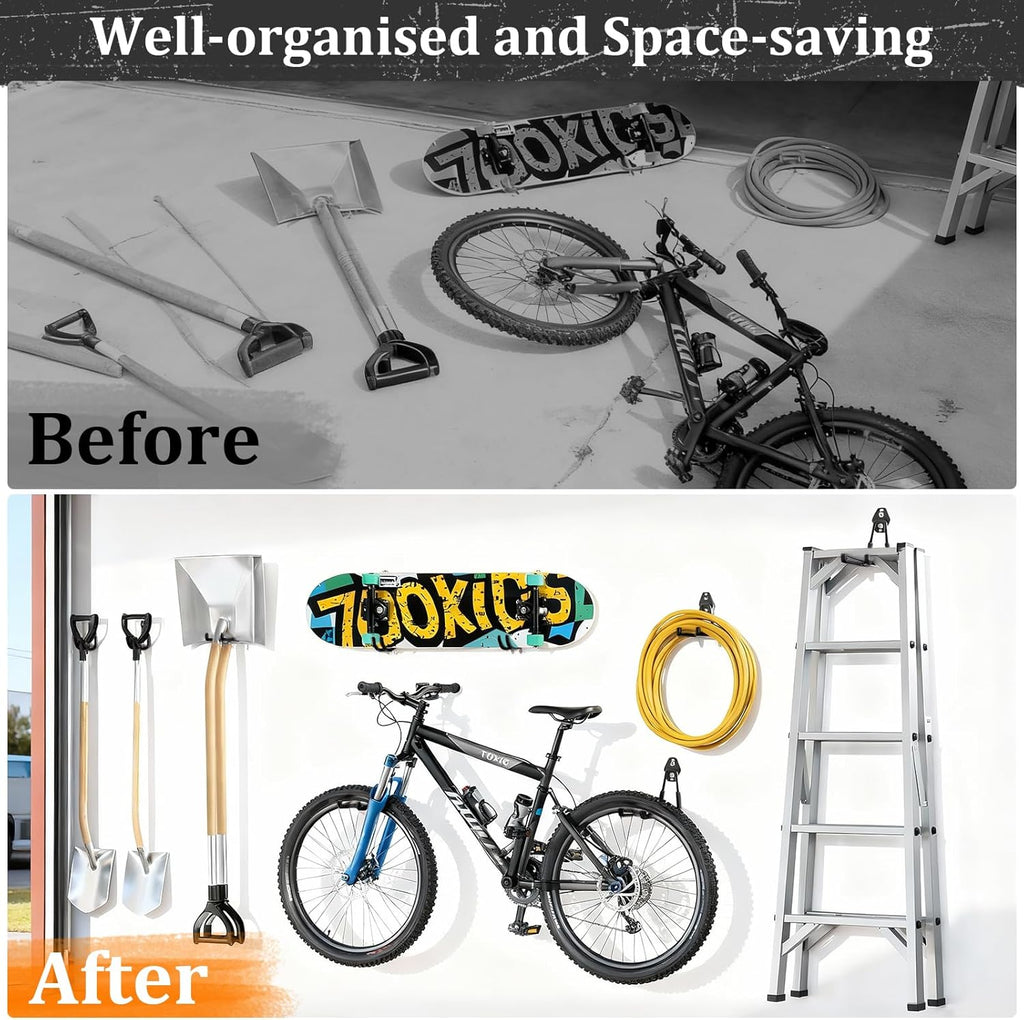Housolution Steel Garage Hooks - 30Pack Anti-Slip Coating, Black | Wall Mount Hooks for Bikes, Garden Tools, Ladders