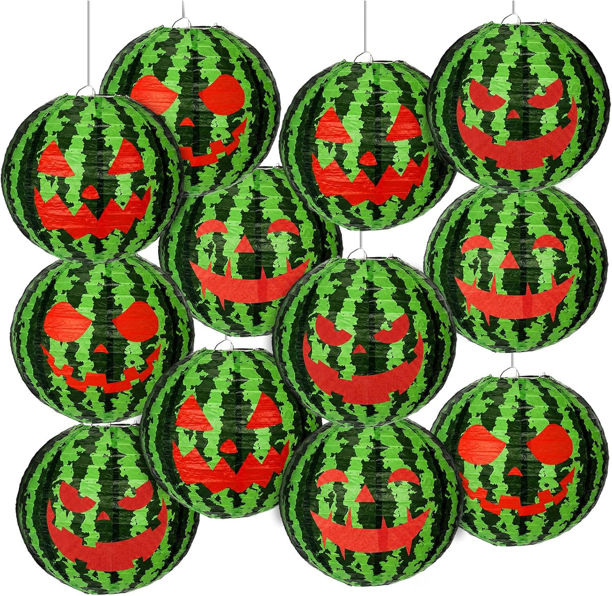 Baquler 12 Pcs Watermelon Paper Lanterns Halloween Green