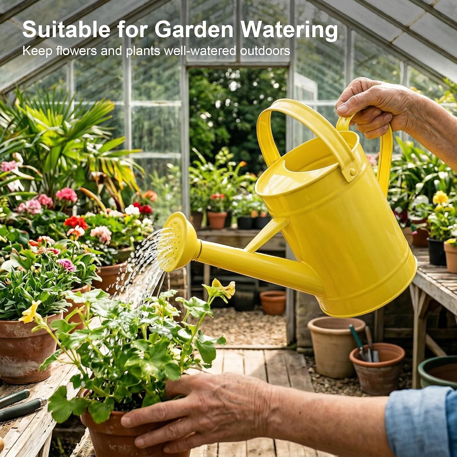 DUSVALLY Metal Watering Can, 55 oz Indoor Plant Watering Can, Yellow | 55 oz Watering Can • Long Spout • Removable