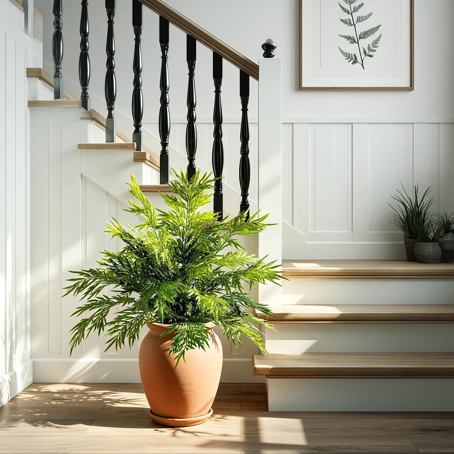 2 Pack Artificial Fern Plants in Pots Artificial Boston Ferns Potted Plants Faux Fern Bush Plant Shrubs Greenery for