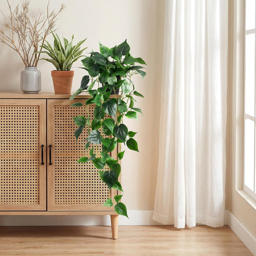 Fake Hanging Plants with Pots - Realistic Artificial Plant for Indoor Outdoor, 33In Silk Fake Potted Plants, 2PC Faux