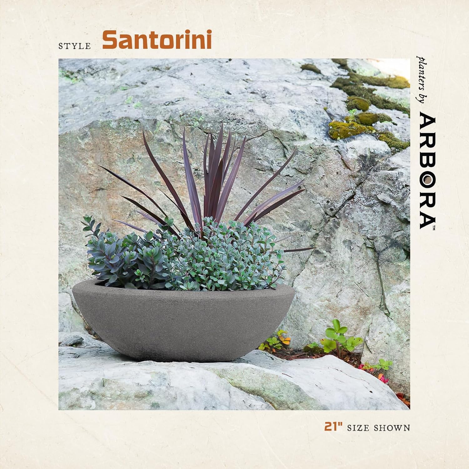 ARBORA 21" Santorini Bowl Planter - Lightweight Polyresin Outdoor Plant Pot | Lightweight with Stone-Like Look, UV +