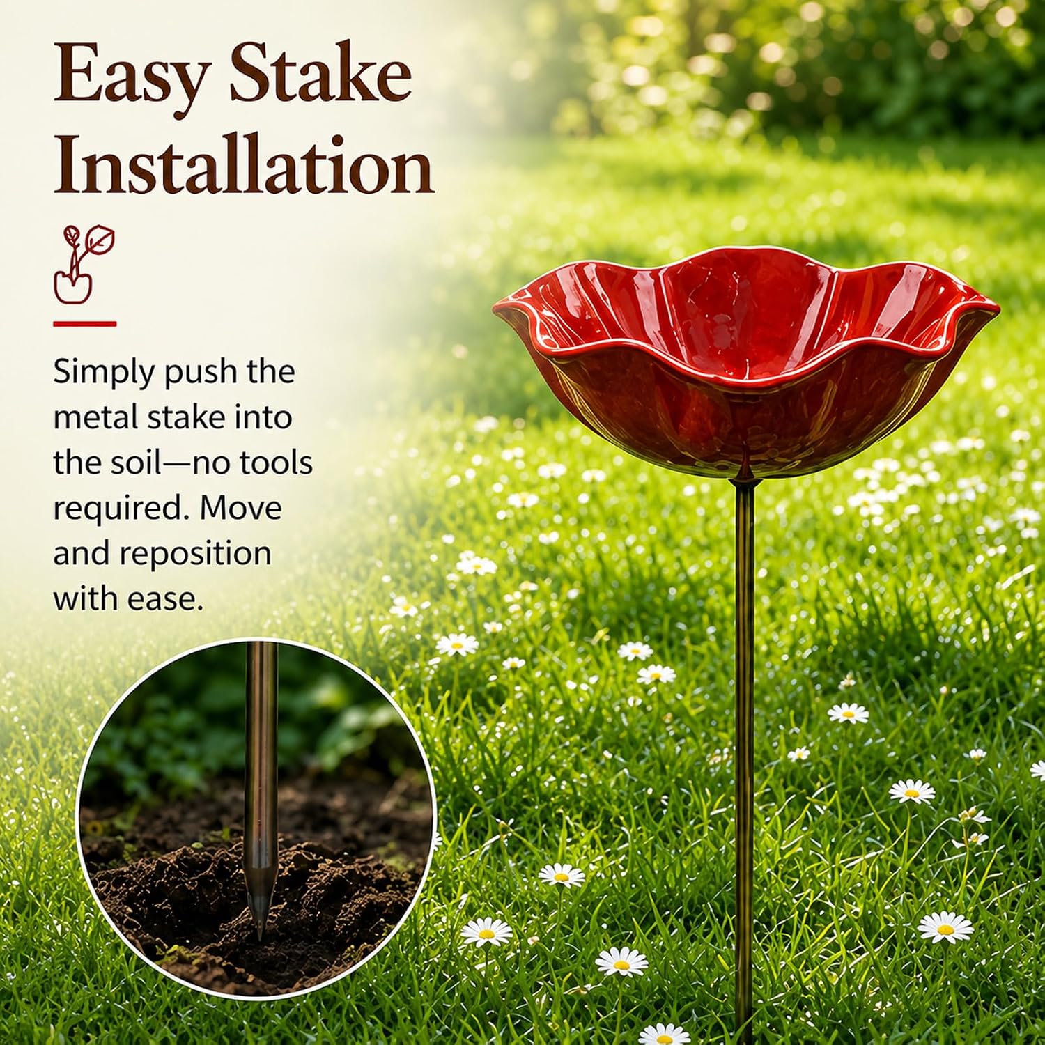 4PC Handmade Metal Flower Garden Stake, Outdoor Bird Bath and Butterfly Watering Station, Bee Watering Flower Stake for