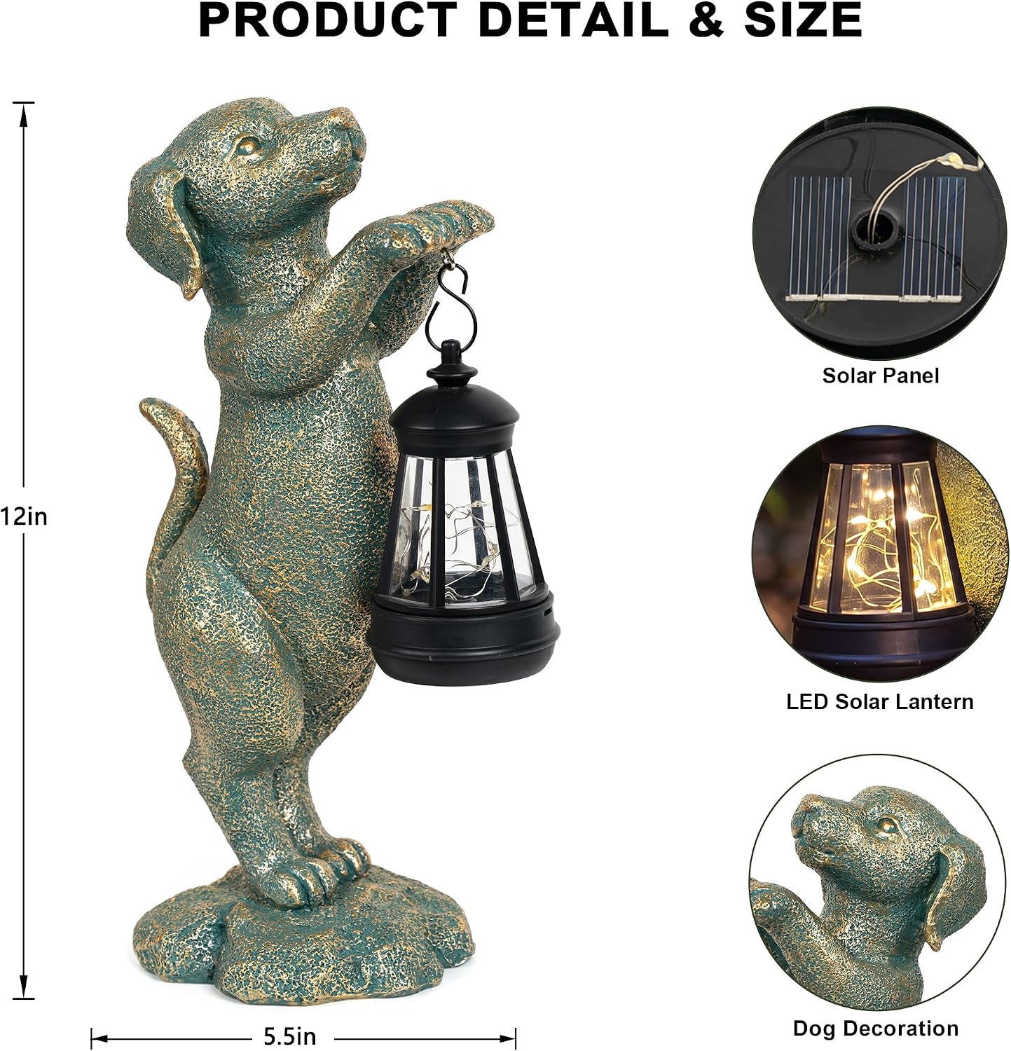 Solar Dog Garden Statue - Puppy Holding Lantern Outdoor Decor, Waterproof Resin Yard Art Figurine with Warm LED Light