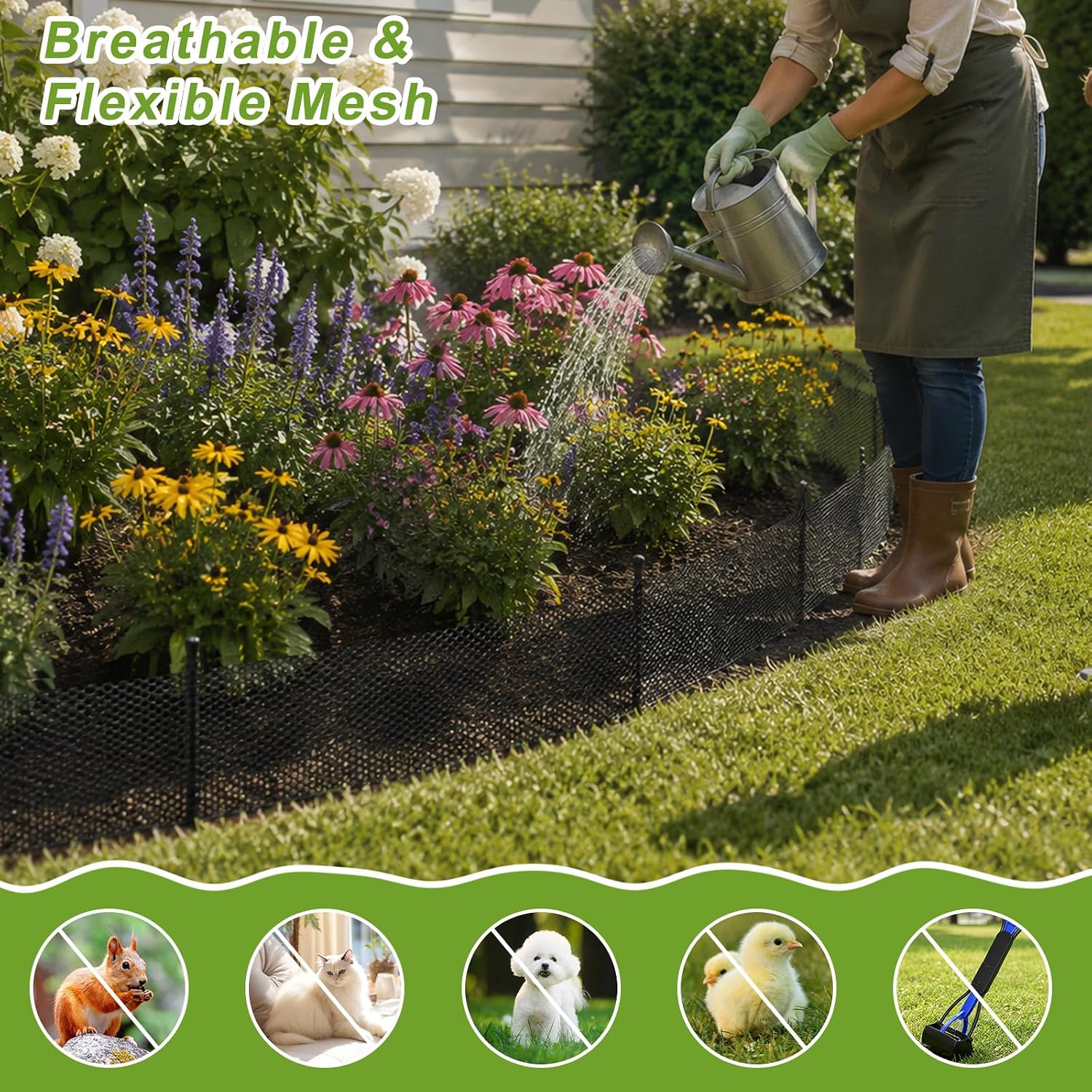 15.7"×157.5" Plant Pot Grid Set, Cat Proof Plant Protector, Cuttable Pot Soil Cover with Stakes, Breathable PE Mesh