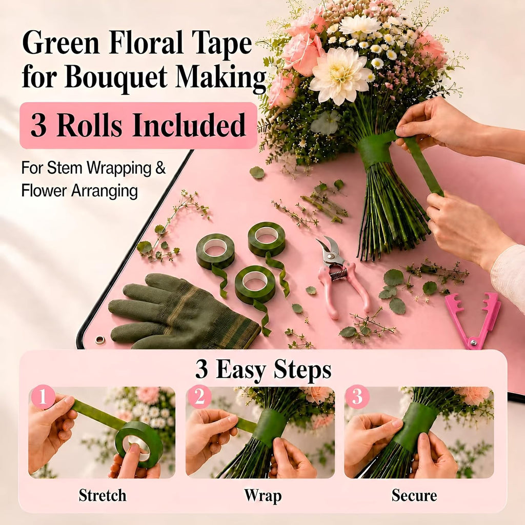 Florist Supplies Kit with Repotting Mat&Wicker Basket, Floral Tools | 13-Piece Floral Arrangement Kit with Repotting