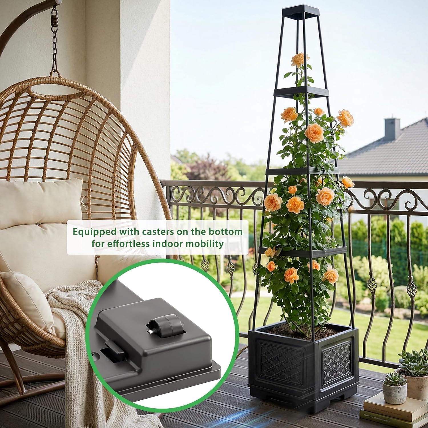 Tomato Planter with Wheels, 57" Self Watering Raised Garden Bed with Tomato Cage & Trellis for Light Climbing Plants