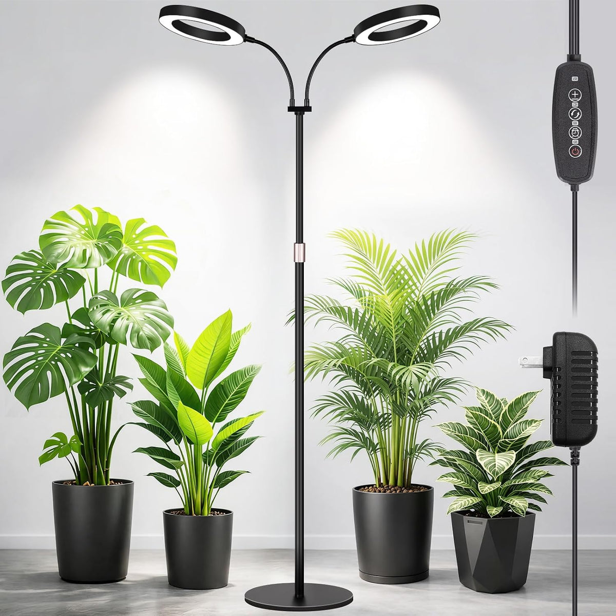LBW 2-Head Grow Light with Stand，68" Tall Full Spectrum Plant Light