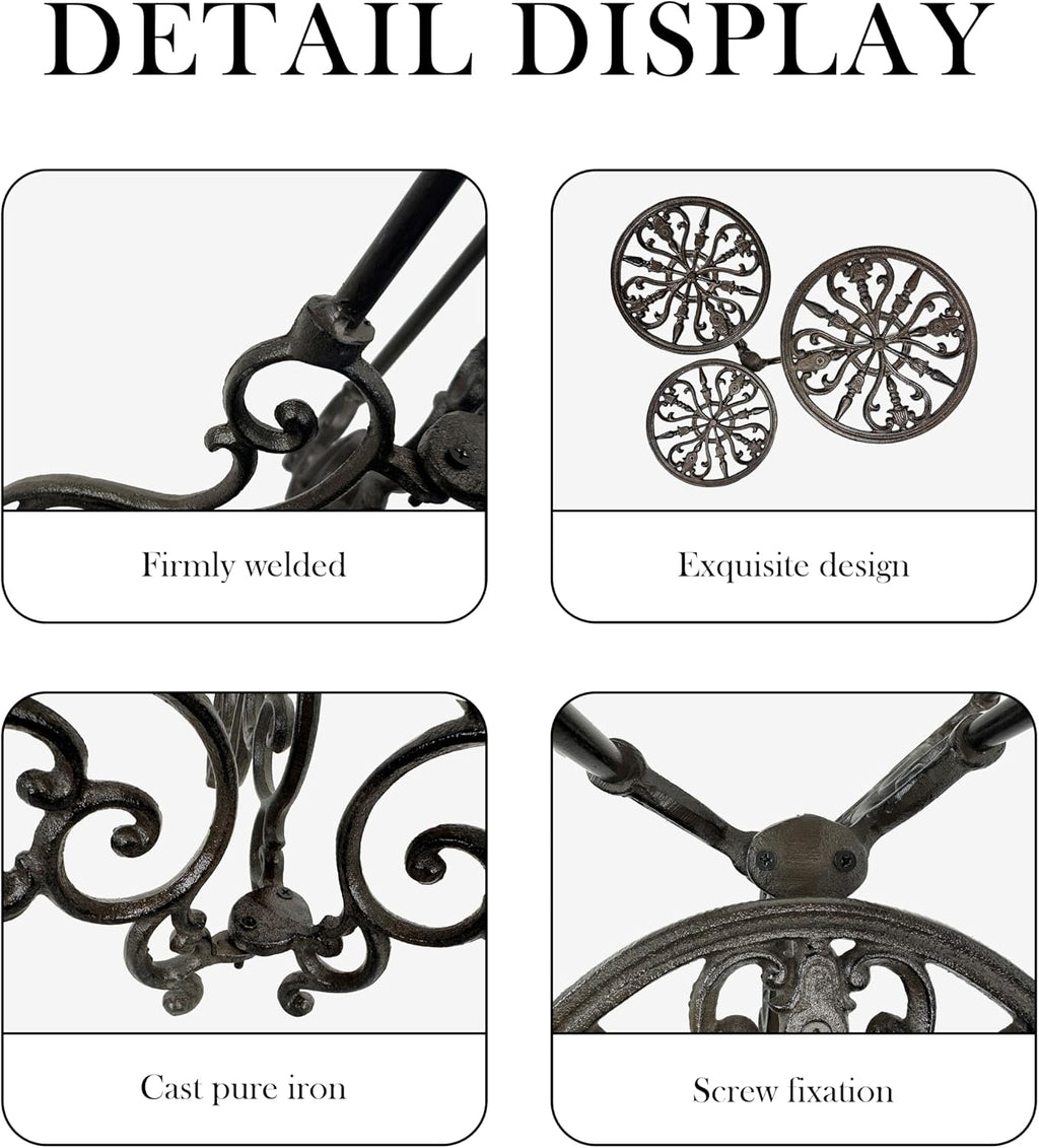 Cast Iron Plant Stand 3 Tier, 24in Tall Foldable Vintage Ornate Flower Pot Holder, Heavy Duty Tiered Plant Shelf Indoor