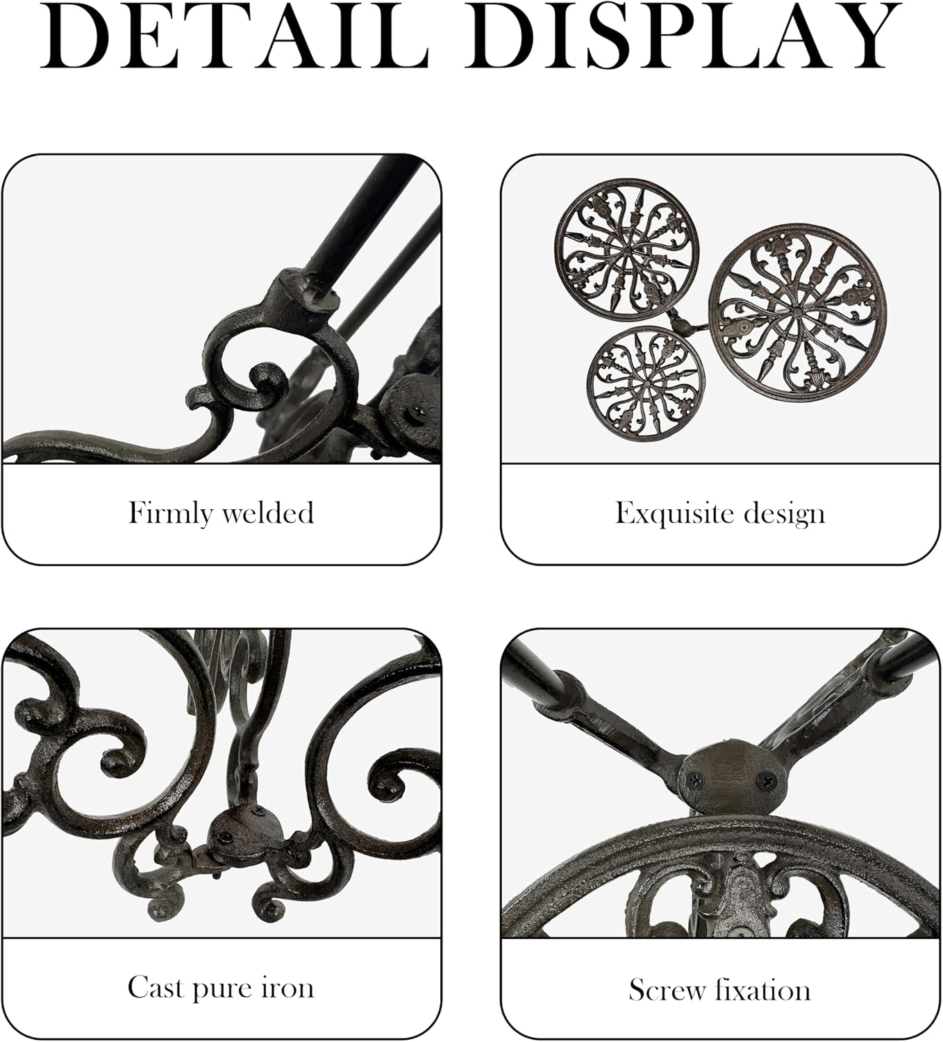 Cast Iron Plant Stand 3 Tier, 24in Tall Foldable Vintage Ornate Flower Pot Holder, Heavy Duty Tiered Plant Shelf Indoor