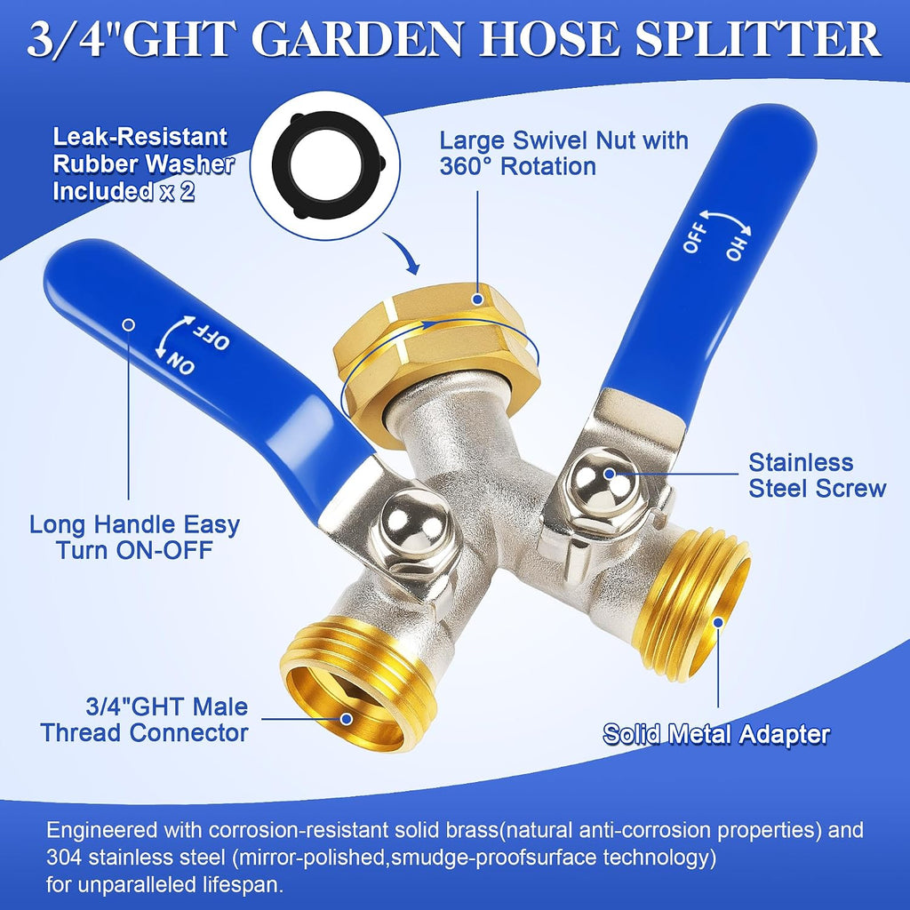 EJW Hose Splitter 2 Way, Brass Garden Hose Splitters, Faucet Splitters. | spigot splitter, hose valves, hose manifold