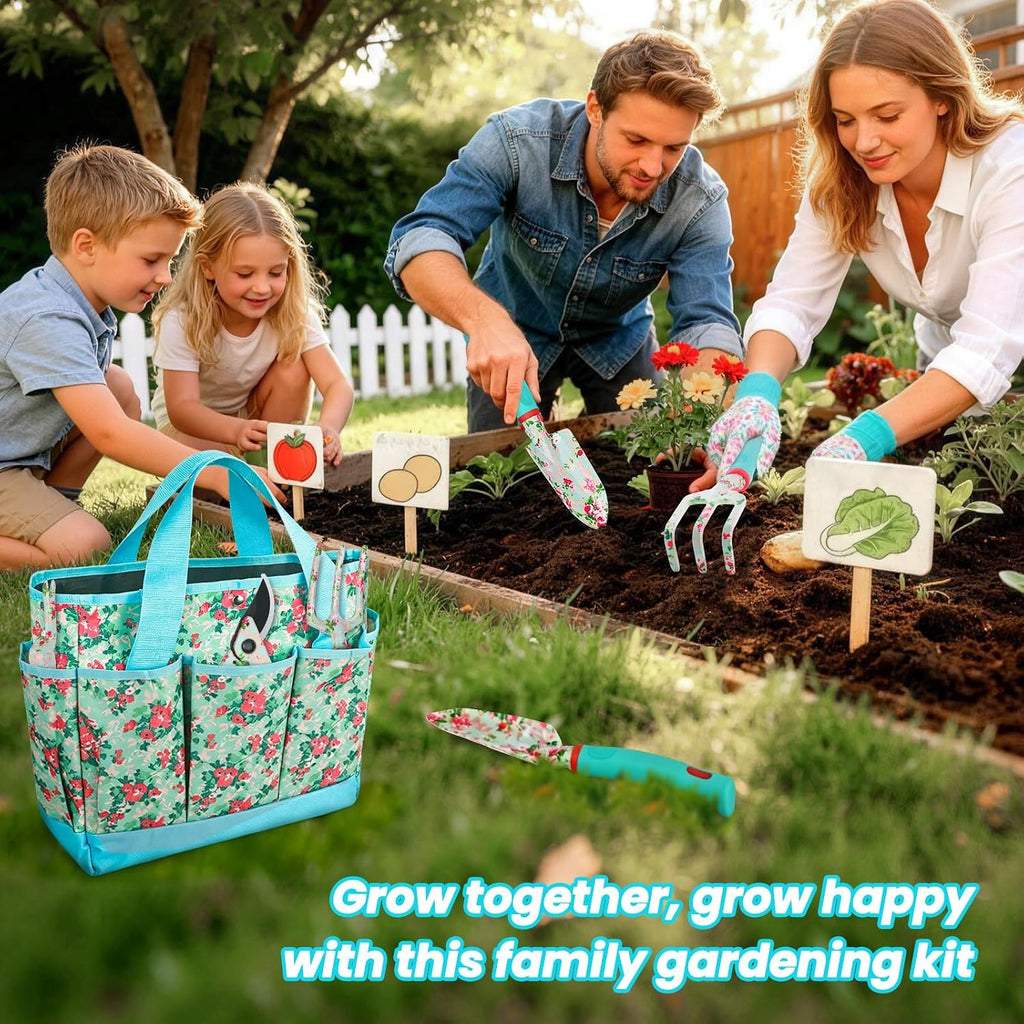 Garden Tools 10 Pack Floral Pattern Garden Tool Set with Tote Bag, Rust-Proof Aluminum Gardening Tools Set, Heavy Duty