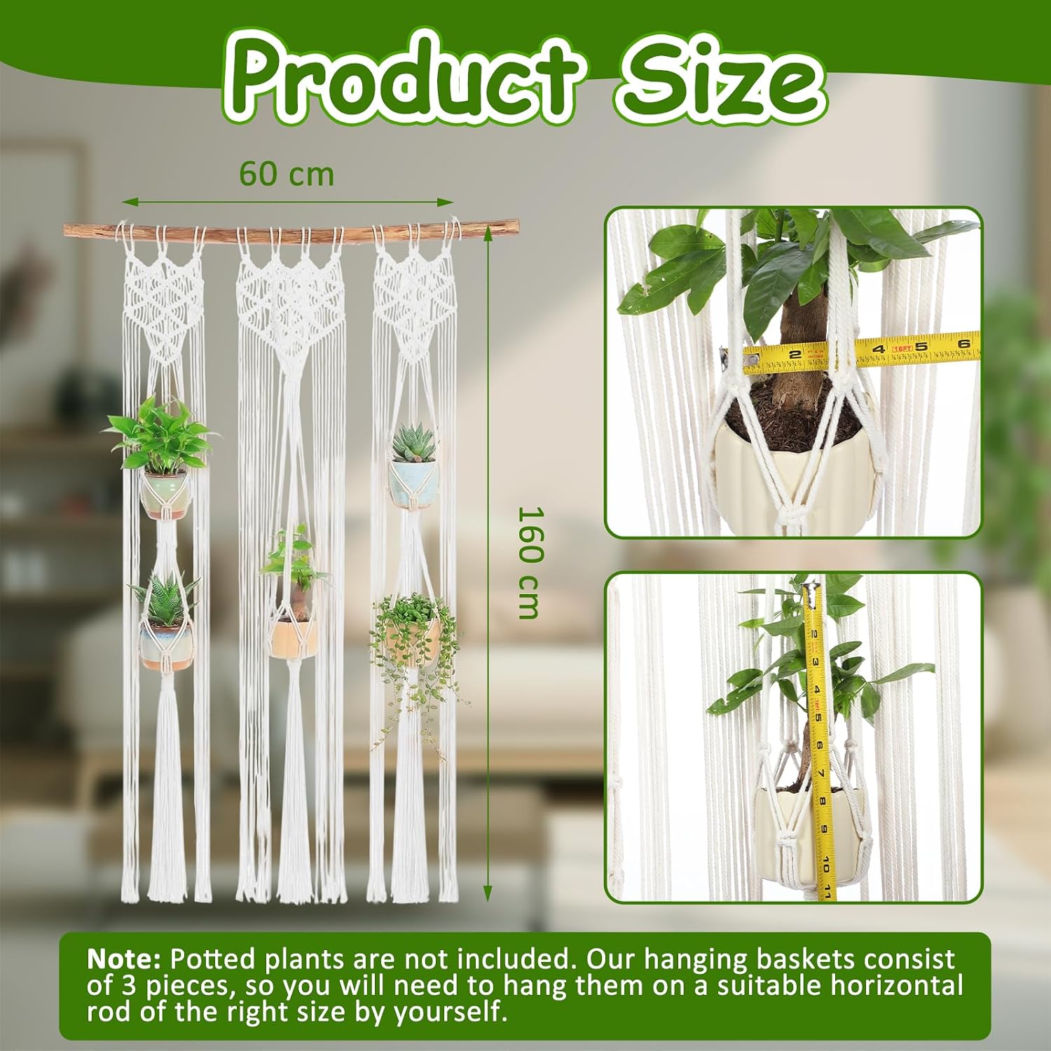 Thyle Macrame Plant Hanger Indoor Woven Boho Rope Decorative Flower Pot Hanging Holder Bohemian Plant Floating Shelve