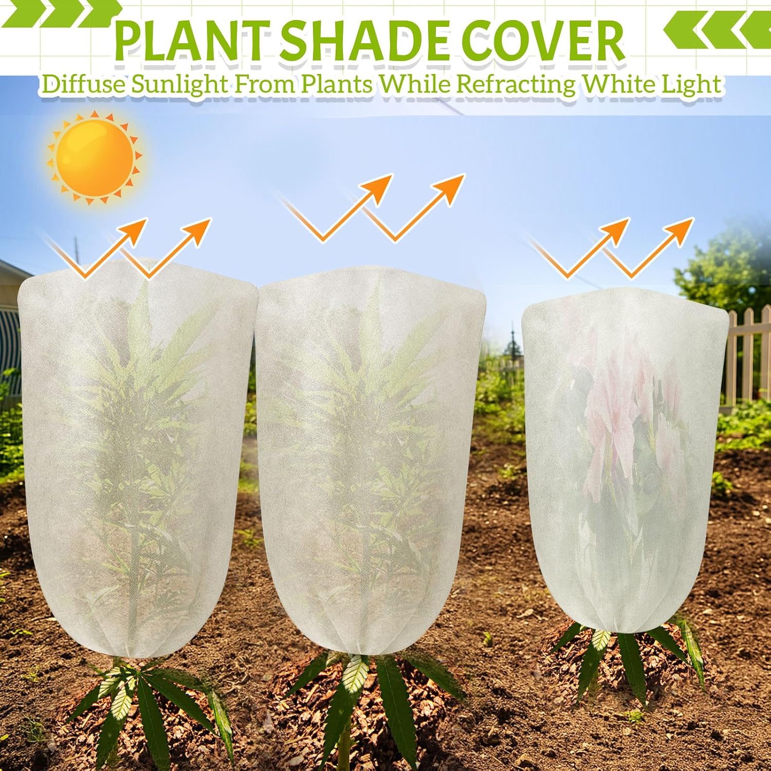 4 Pcs 5 x 3.3 ft Garden Plant Shade Cover with Drawstring, Non-Woven Sun Protection Cloth for Tomatoes, Peppers