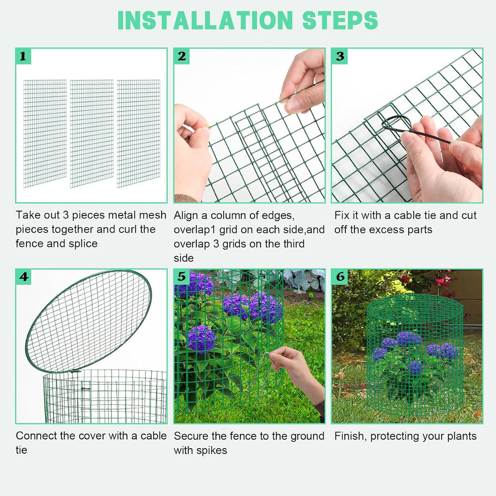 4 Sets 13"x 16" Wire Plant Protector from Animals, Plant Protector Cages | Zip Ties & Stakes Included, Garden Plant