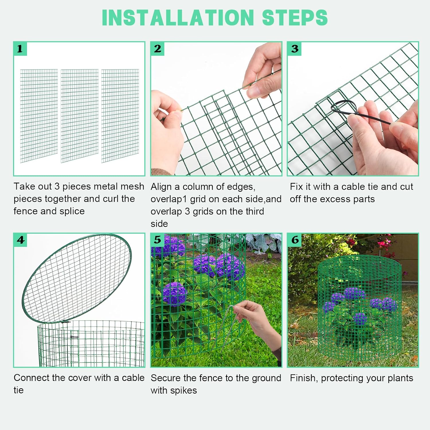 4 Sets 13"x 16" Wire Plant Protector from Animals, Plant Protector Cages | Zip Ties & Stakes Included, Garden Plant