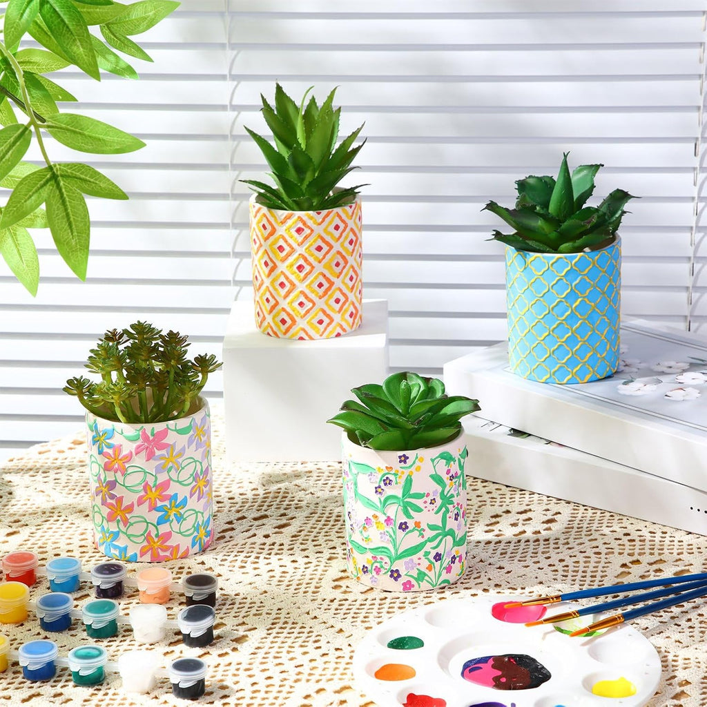 Zubebe 12 Pcs Paint Your Own Ceramic Pots Bulk Unfinished Succulent Pots Craft Kit with Drainage Hole Mini Paintable