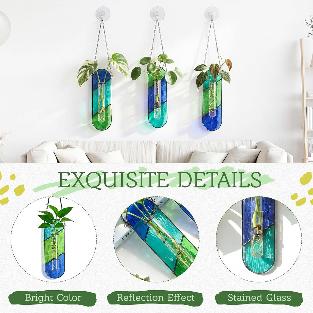 3 Pcs Stained Glass Window Hanging Decor, Plant Propagation Station | Window Propagation Stations, Planters with