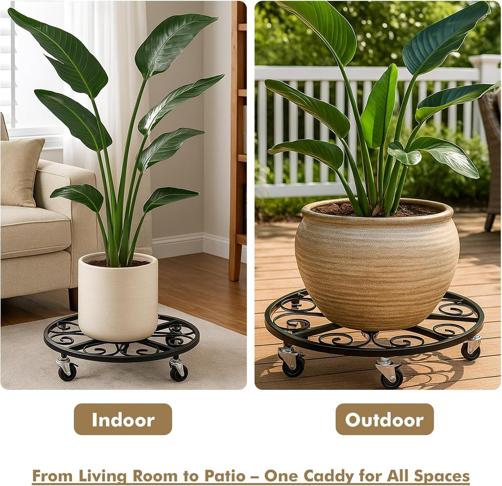 4 Pack Plant Caddy with Wheels 20 Inch Rolling Plant Stand for Large Plants Heavy Duty Plant Rollers Metal Plant Dolly