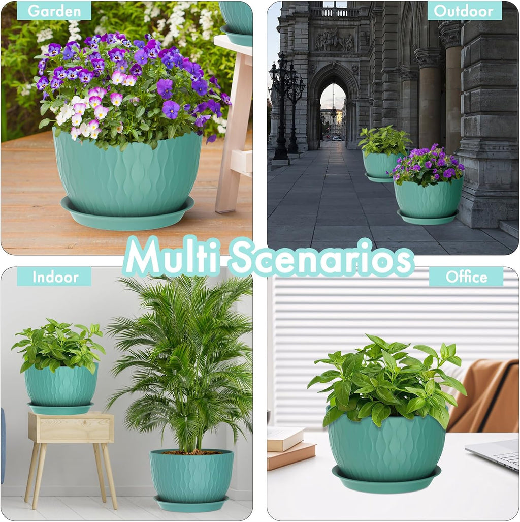 WSMKSZ 12 Inch Large Plant Pots for Indoor or Outdoor Plants, Wide Water Ripples Flower Pots with Drainage Holes &
