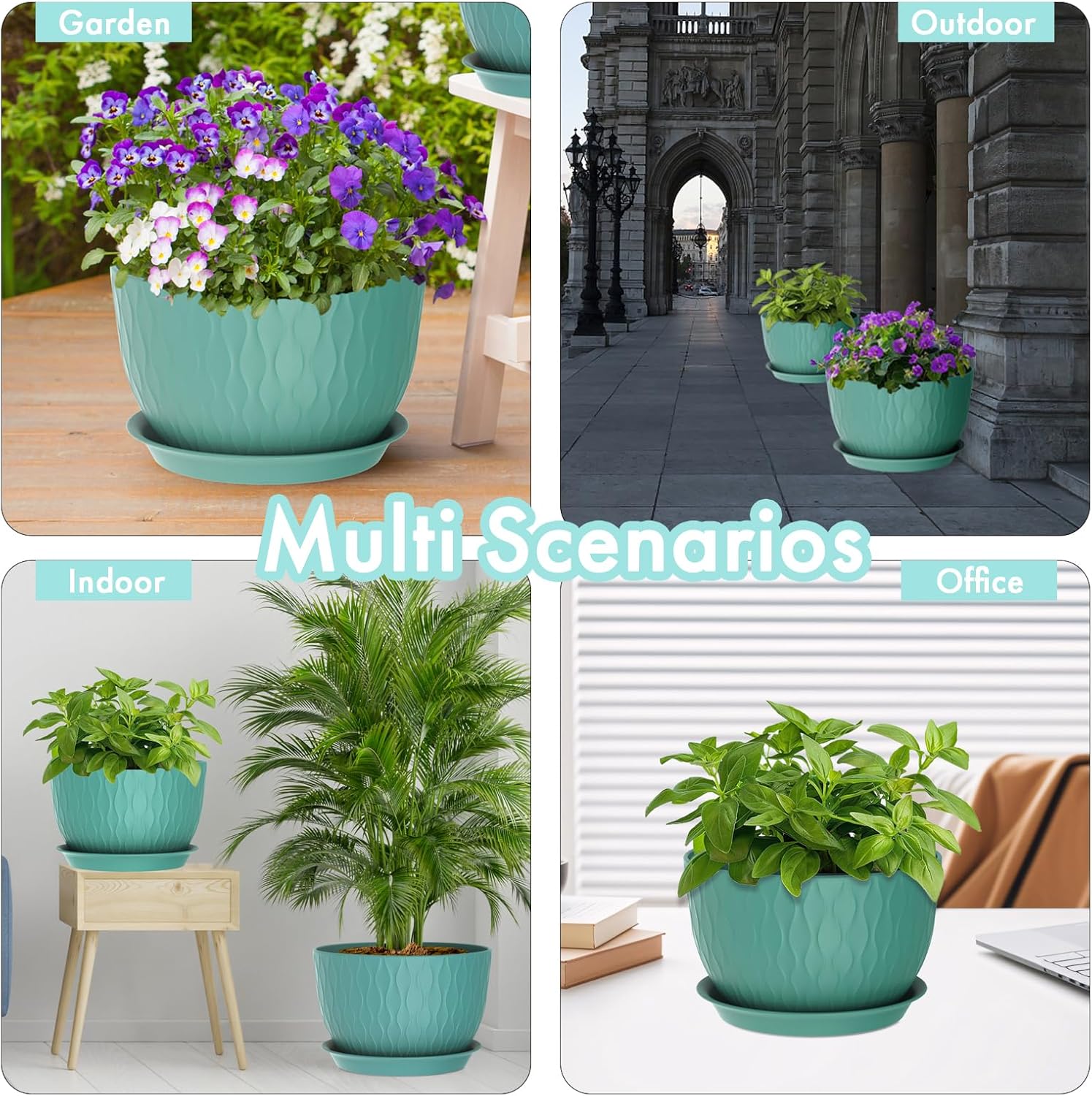 WSMKSZ 12 Inch Large Plant Pots for Indoor or Outdoor Plants, Wide Water Ripples Flower Pots with Drainage Holes &
