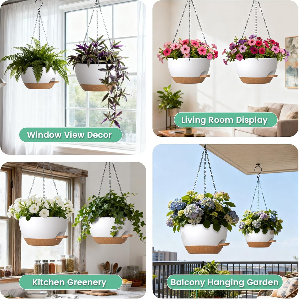 UOUZ 13 Inch 2 Pack Large Self Watering Hanging Planters for Indoor Outdoor Plants, Hanging Plant Pots with Removable
