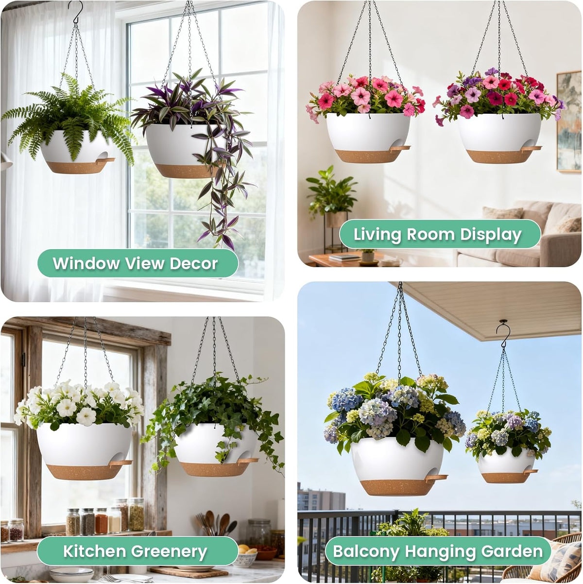 UOUZ 13 Inch 2 Pack Large Self Watering Hanging Planters for Indoor Outdoor Plants, Hanging Plant Pots with Removable
