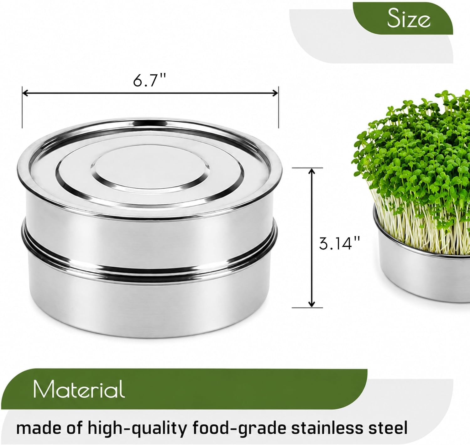 6'' Stainless Steel Sprouting Tray – Round 2-Tier Seed Gardening Planter Tray for Microgreens Broccoli Sprouts Growing